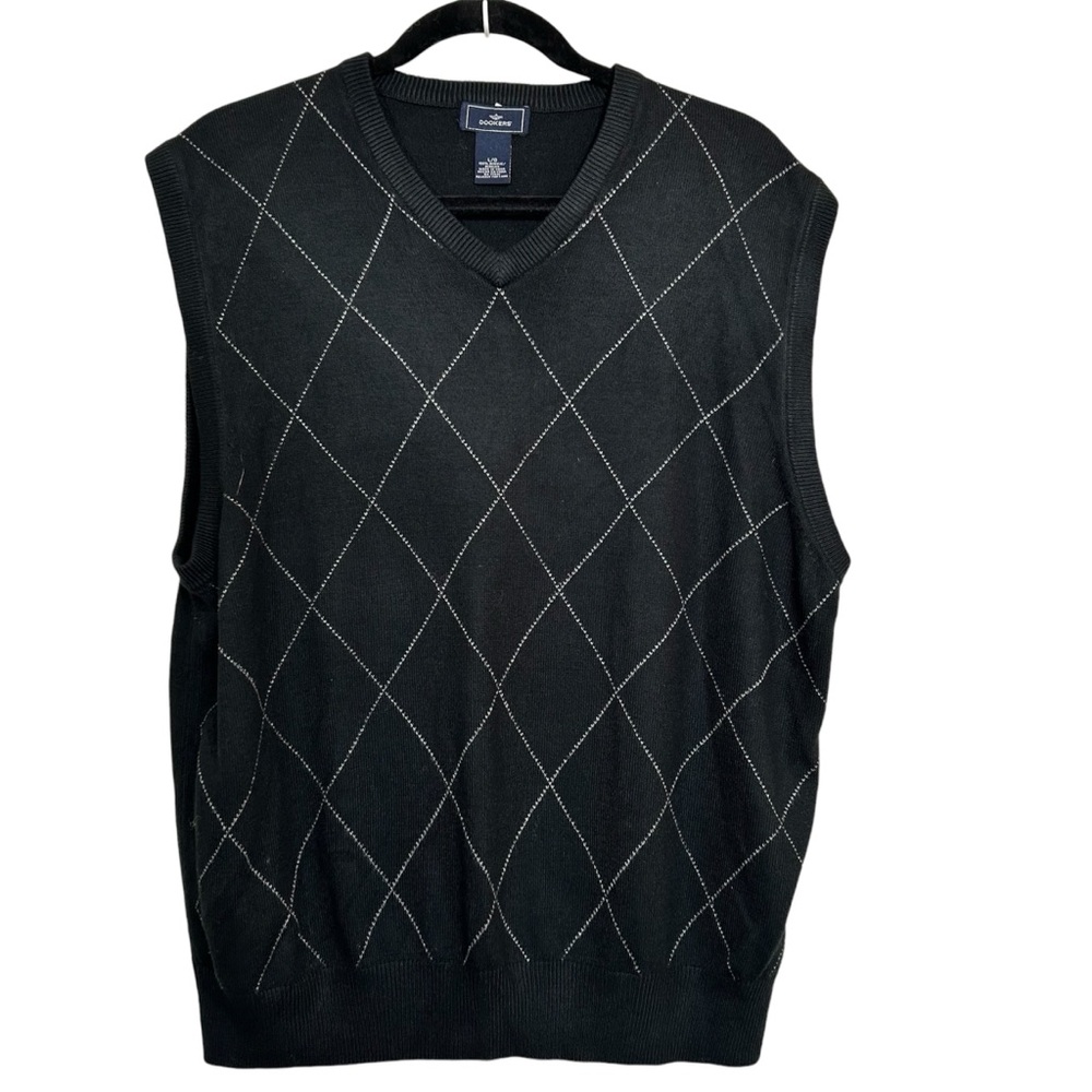 Dockers Mens V-Neck Sweater Vest, Black Size L